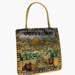 Jerusalem Themed Tapestry Tote Bag Cityscape Camels Double Handles